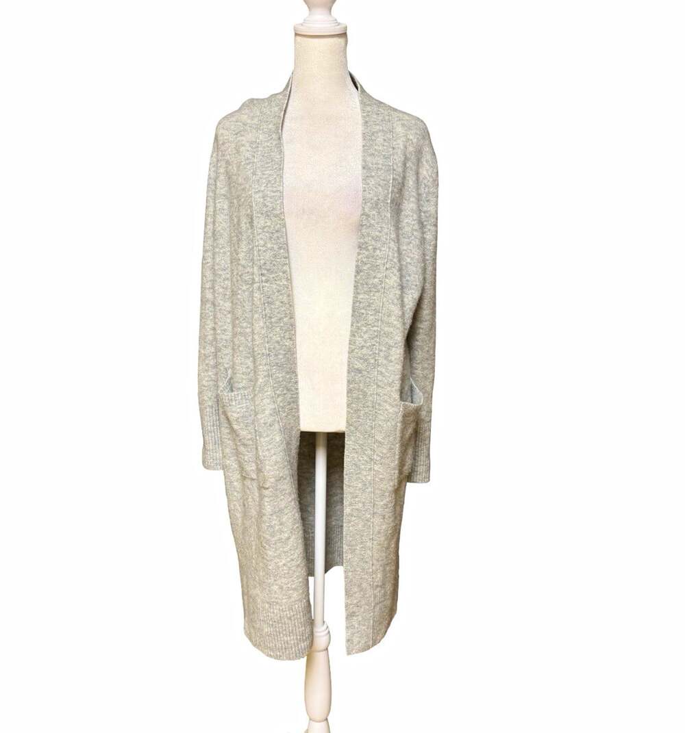Banana Republic Open Front Cardigan Medium Gray Wool Cashmere Blend Longline